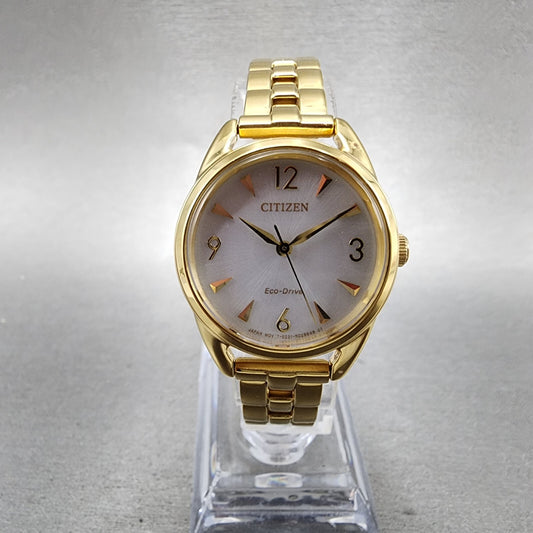Citizen EcoDrive Watch Women 27mm White Dial Gold Tone Round EM068274A Works0