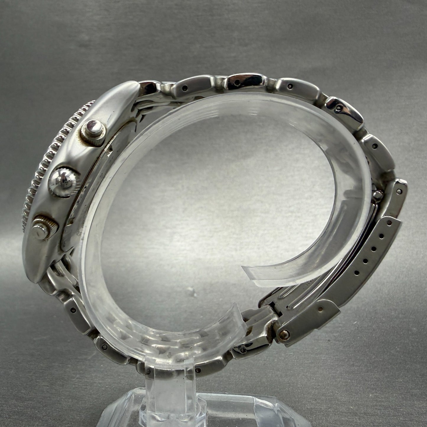 Elgin Chronograph Watch Men 39mm Black Dial Silver Tone Round FK-667 New Battery6