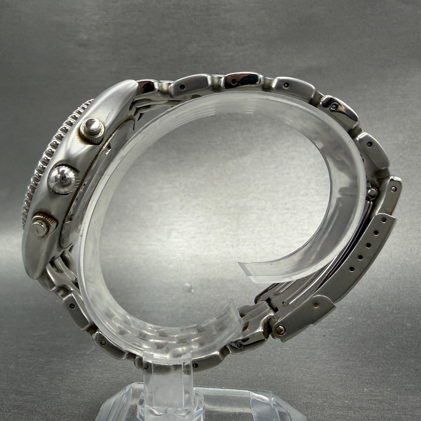 Elgin Chronograph Watch Men 39mm Black Dial Silver Tone Round FK-667 New Battery6