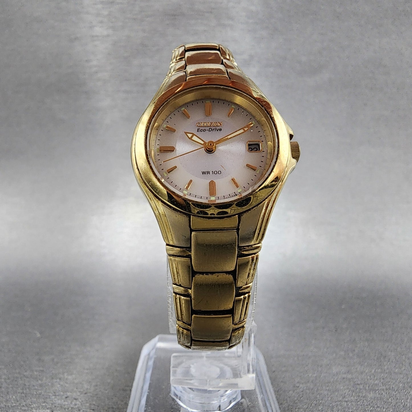 Citizen EcoDrive Watch Women 26mm White Dial Gold Tone Date Round Runs5