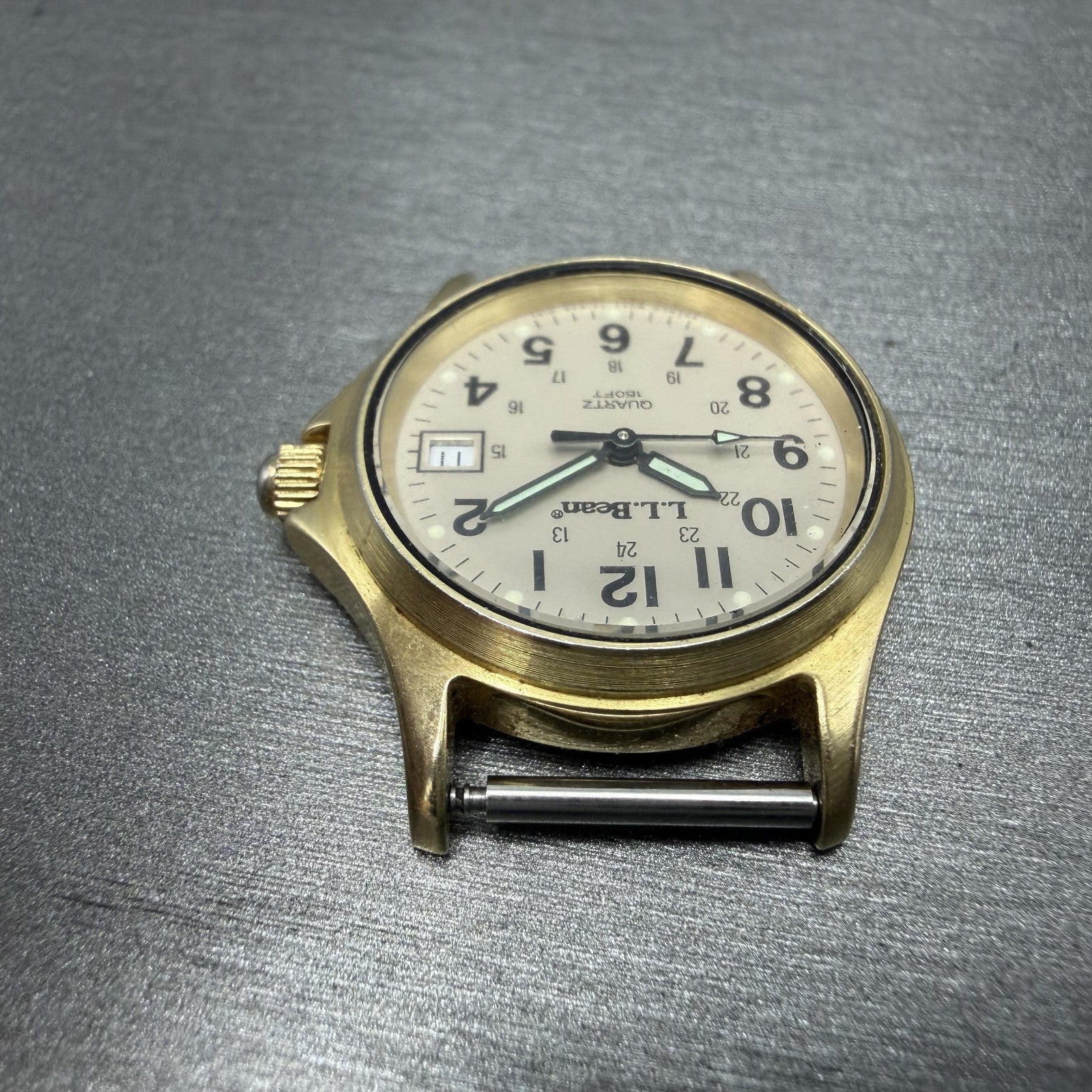 LL Bean Field Watch Women 27mm Gray Dial Gold Tone Date Round Vintage PARTS5