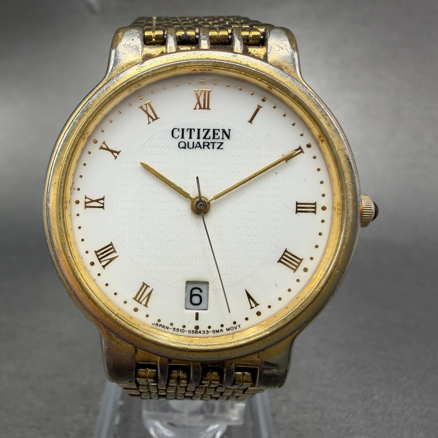 Citizen Watch Unisex 33mm White Dial Gold Tone Date Round 5510-S19546 PARTS0