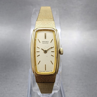 Seiko Tank Watch Women 13mm White Dial Gold Tone Rectangle 2e205010 New Battery0