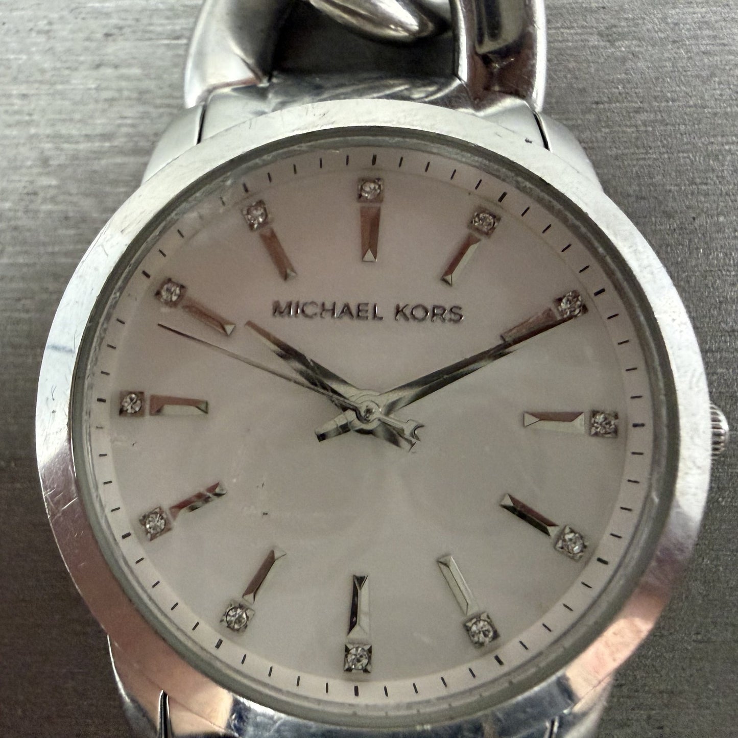 Michael Kors Elena Watch Women 35mm White Dial Silver Tone Round MK-4637 New Bat1