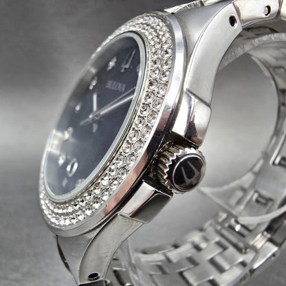 Bulova Crystal Watch Men 42mm Black Dial Steel Date 96K102 Round PARTS3