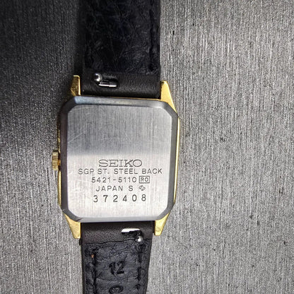 Seiko Watch Women 19mm Champagne Dial Gold Tone Rectangle 5421-5110 New Battery10
