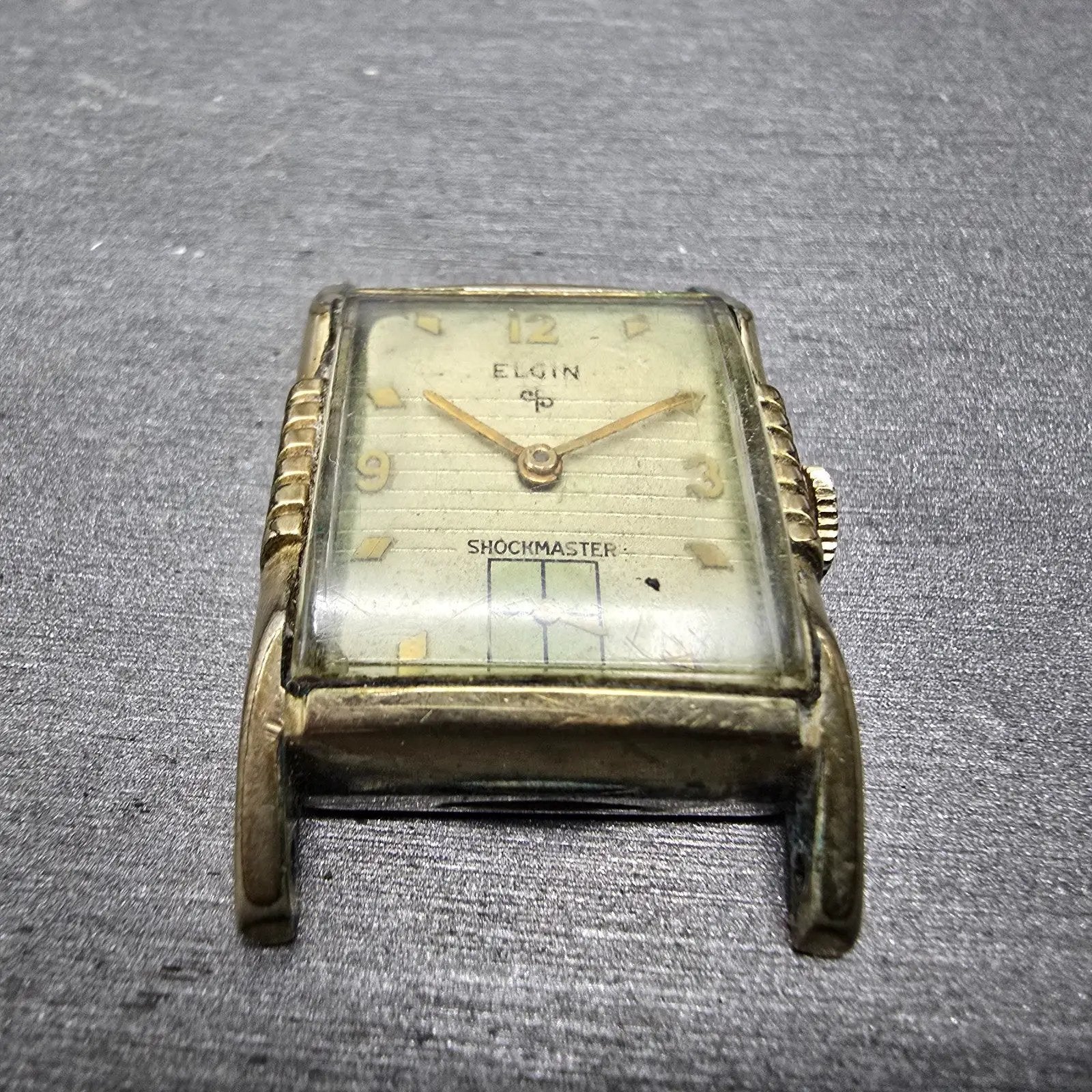 Elgin Shockmaster Tank Watch Men 26mm Cream Dial Gold Plated Manal Wind Runs2