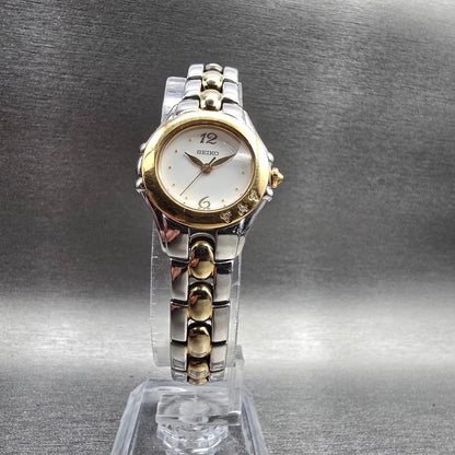 Seiko Watch Women 22mm White Dial Two Tone Round 1N01-0KB0 Diamonds New Battery5