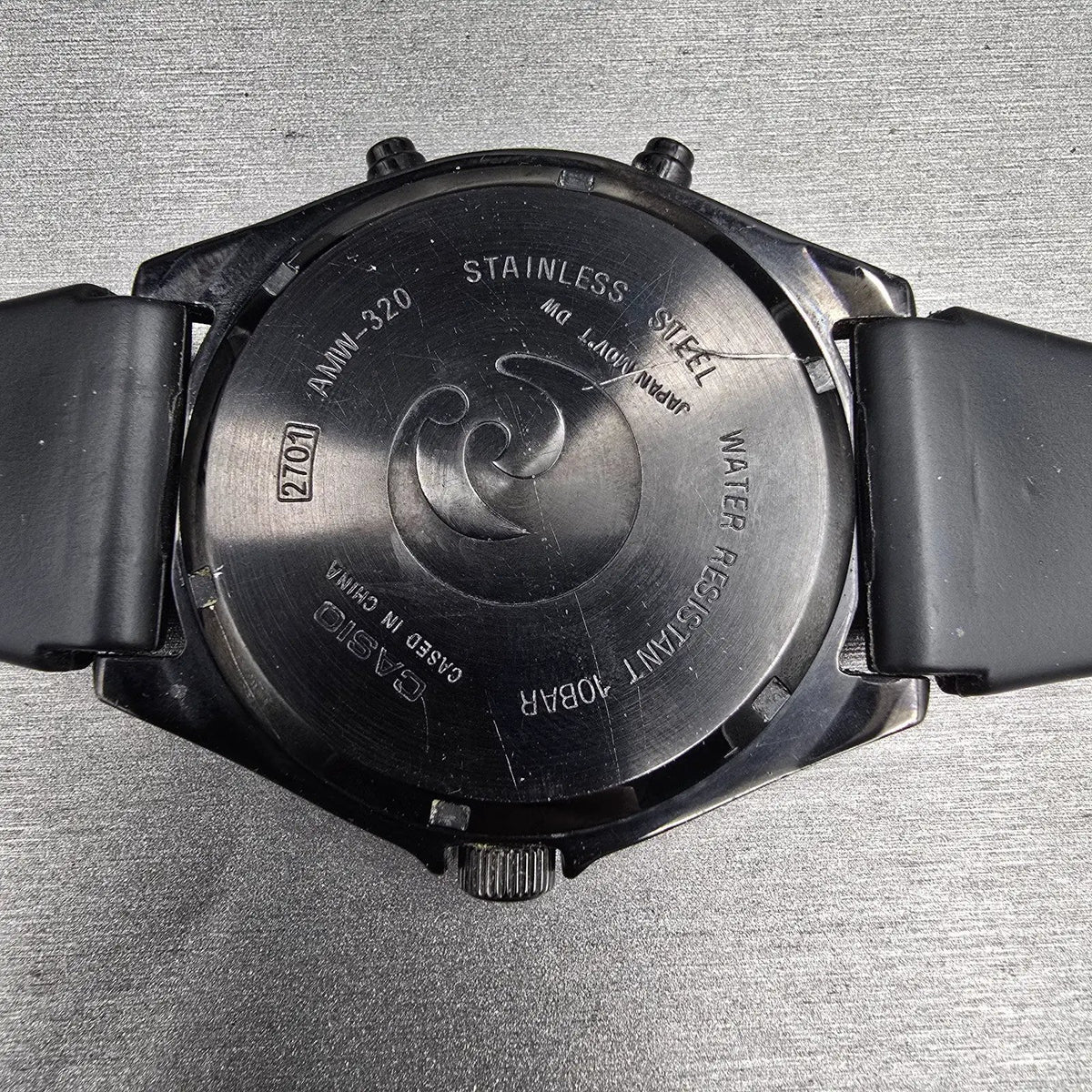 Casio AMW-320 Watch Men 44mm Black Dial Black Chronograph Alarm New Battery10