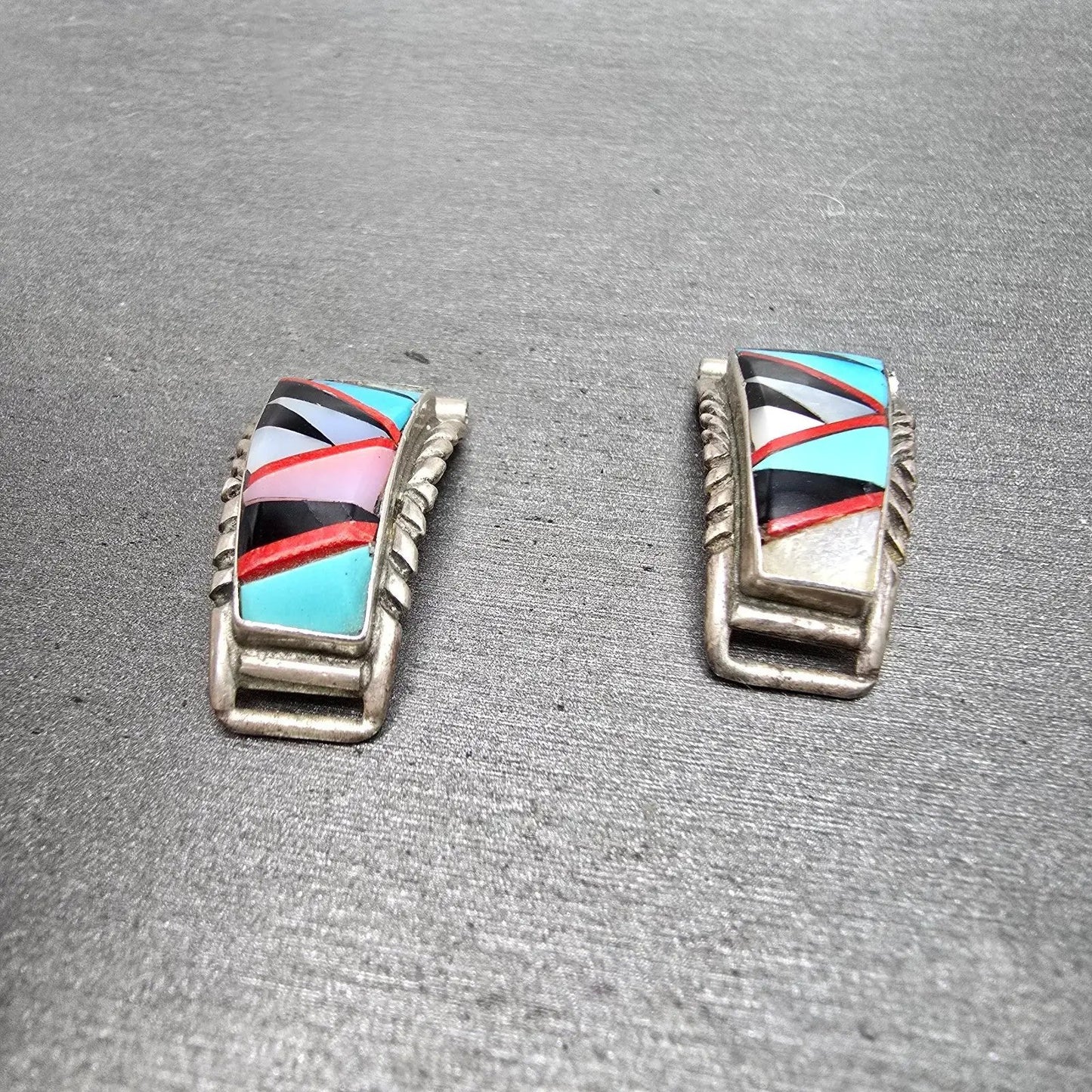 Navajo Watch band tips 14mm Silver Tone Red Blue Tone Vintage4