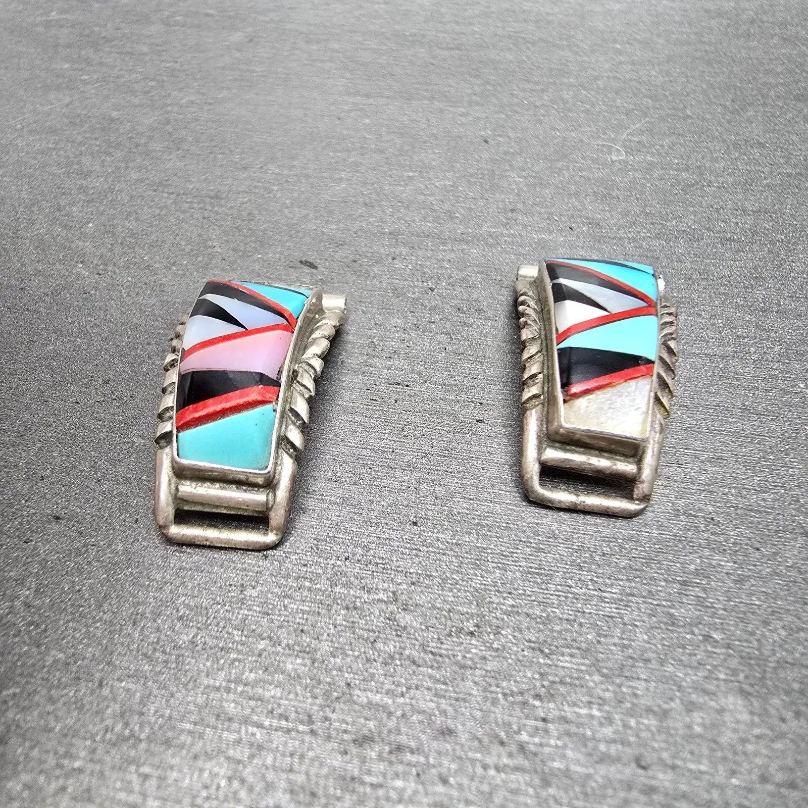 Navajo Watch band tips 14mm Silver Tone Red Blue Tone Vintage4