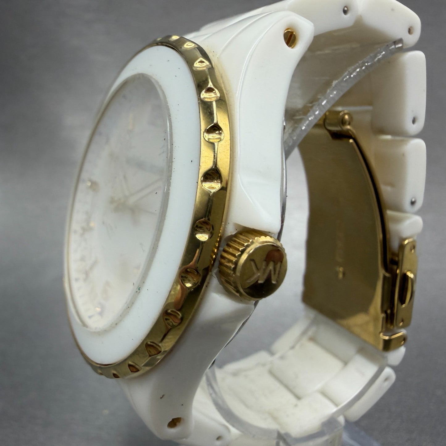Michael Kors Madison Watch Women 41mm MOP Dial White Tone Date Mk-5249 New Batt2