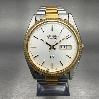 Seiko President Watch Men 35mm Silver Dial Two Tone Daydate 5Y23-8A69 New Batt0