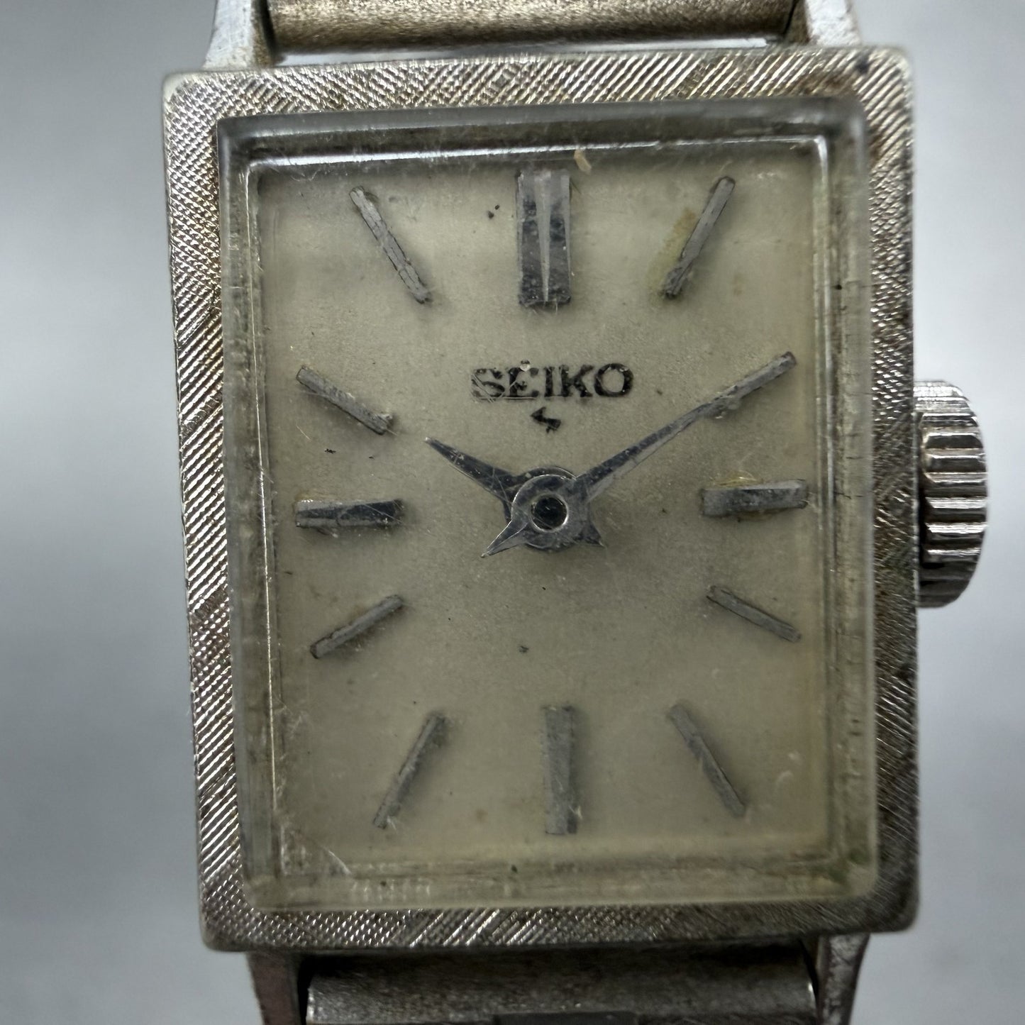 Seiko Tank Watch Women 15mm White Dial Silver Tone Manual Rectangle 11-3059 Runs1