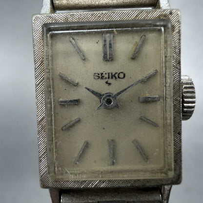 Seiko Tank Watch Women 15mm White Dial Silver Tone Manual Rectangle 11-3059 Runs1