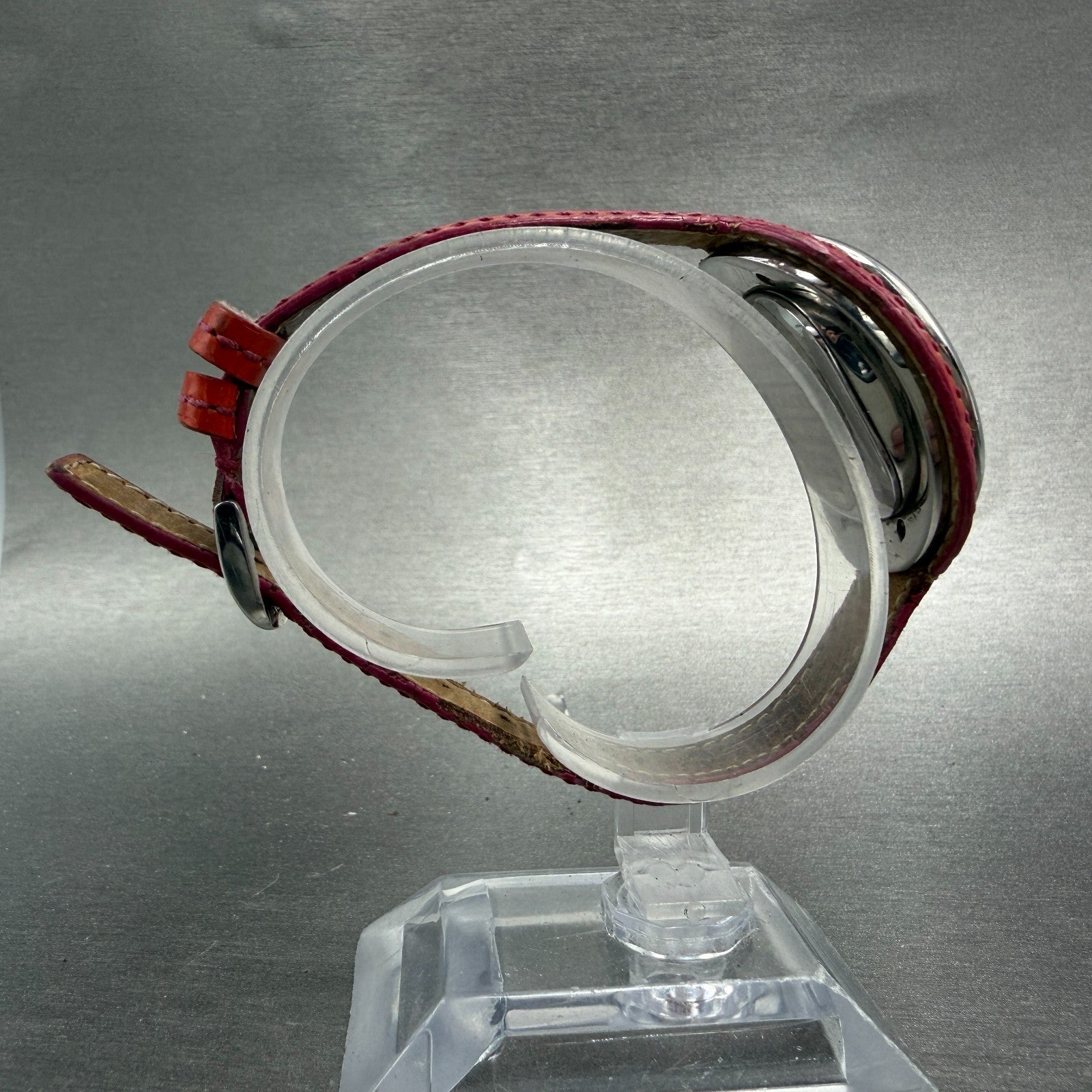 Coach Watch Women 32mm Silver Dial Silver Tone Oval Red Leather Band New Battery8
