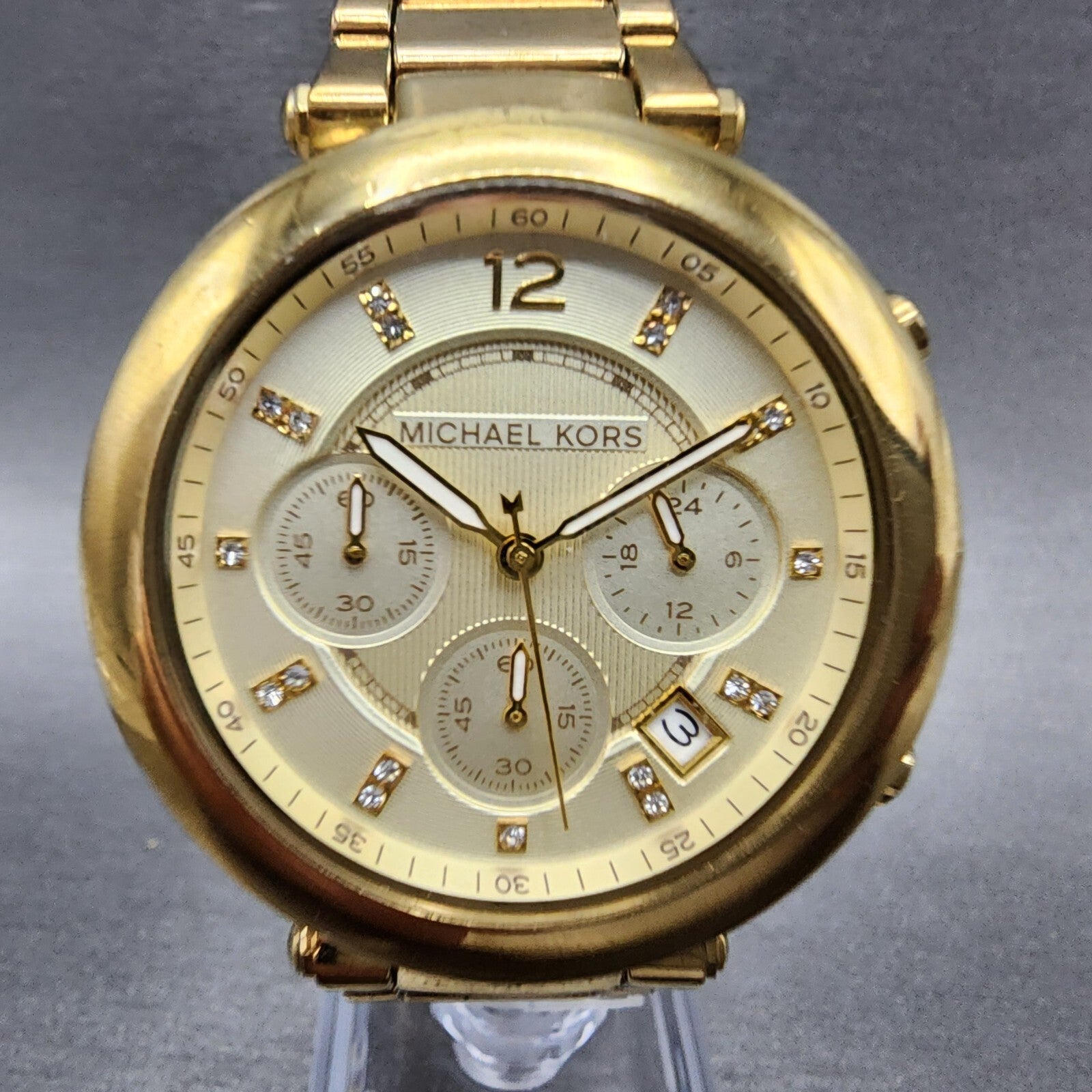 Michael Kors Parker Watch Women 39mm Champagne Dial Gold Tone Chronograph NewBat0