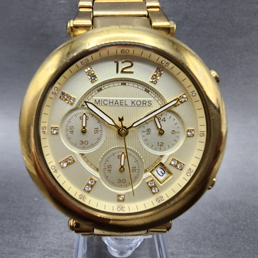 Michael Kors Parker Watch Women 39mm Champagne Dial Gold Tone Chronograph NewBat0