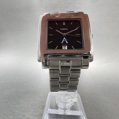 Fossil Tank Watch Men 29mm Black Dial Silver Tone Date Rectangle New Battery5