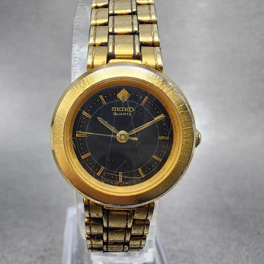 Seiko Watch Women 22mm Black Dial Gold Tone Round 1N010B10 New Battery VTG0