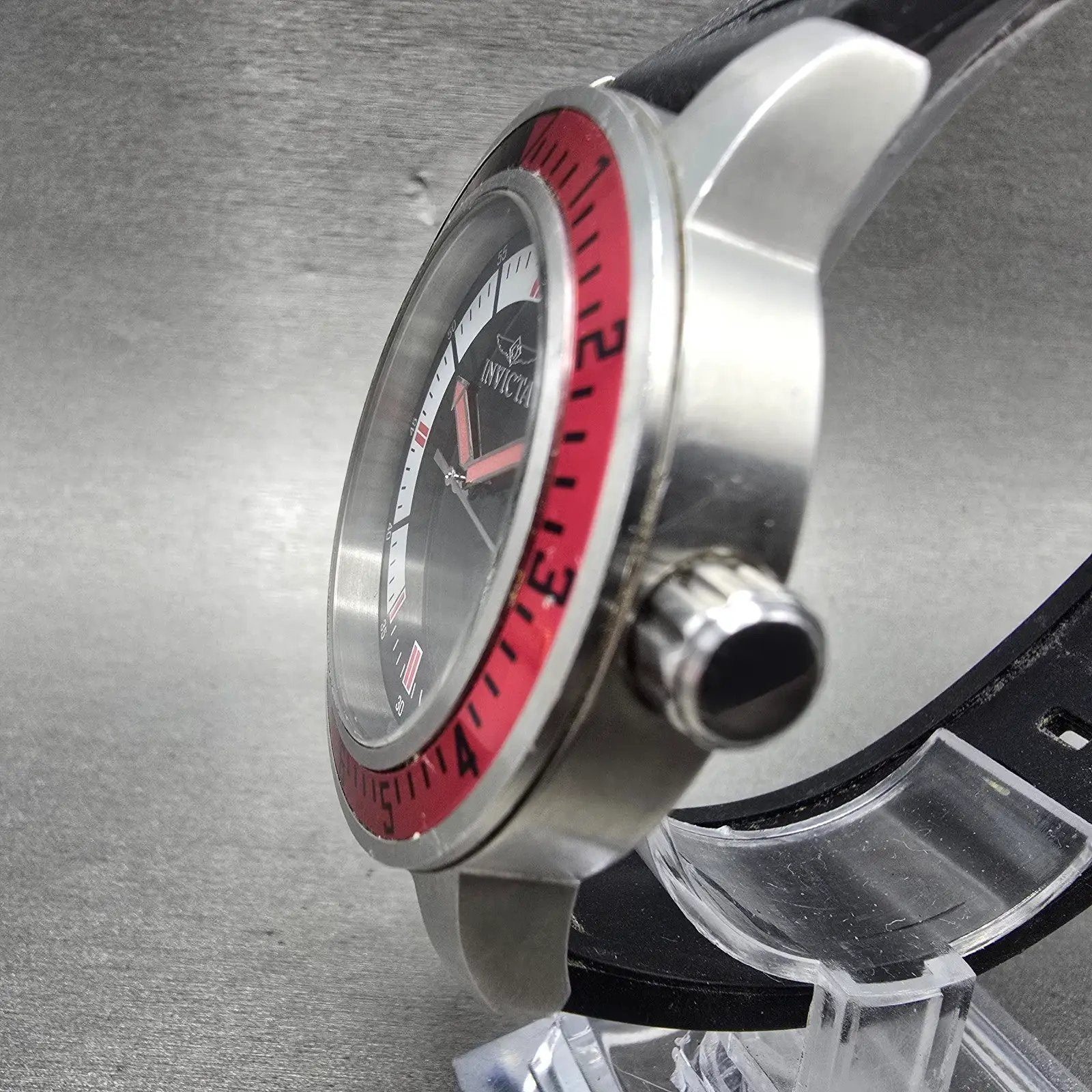 Invicta Specialty Watch Men 45mm Black Dial Silver Tone Red 12845 New Battery2