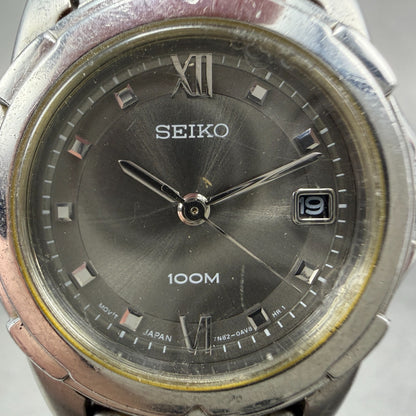 Seiko Watch Women 26mm Black Dial Silver Tone Date Round 7N82-0AM0 New Battery N1
