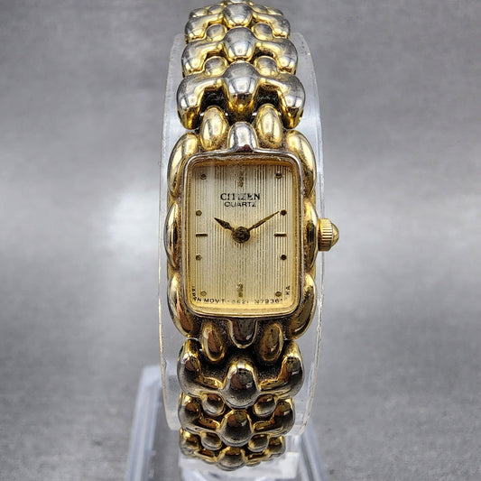 Citizen Tank Watch Women 13mm Champagne Dial Gold Tone 5421S89012 New Battery0