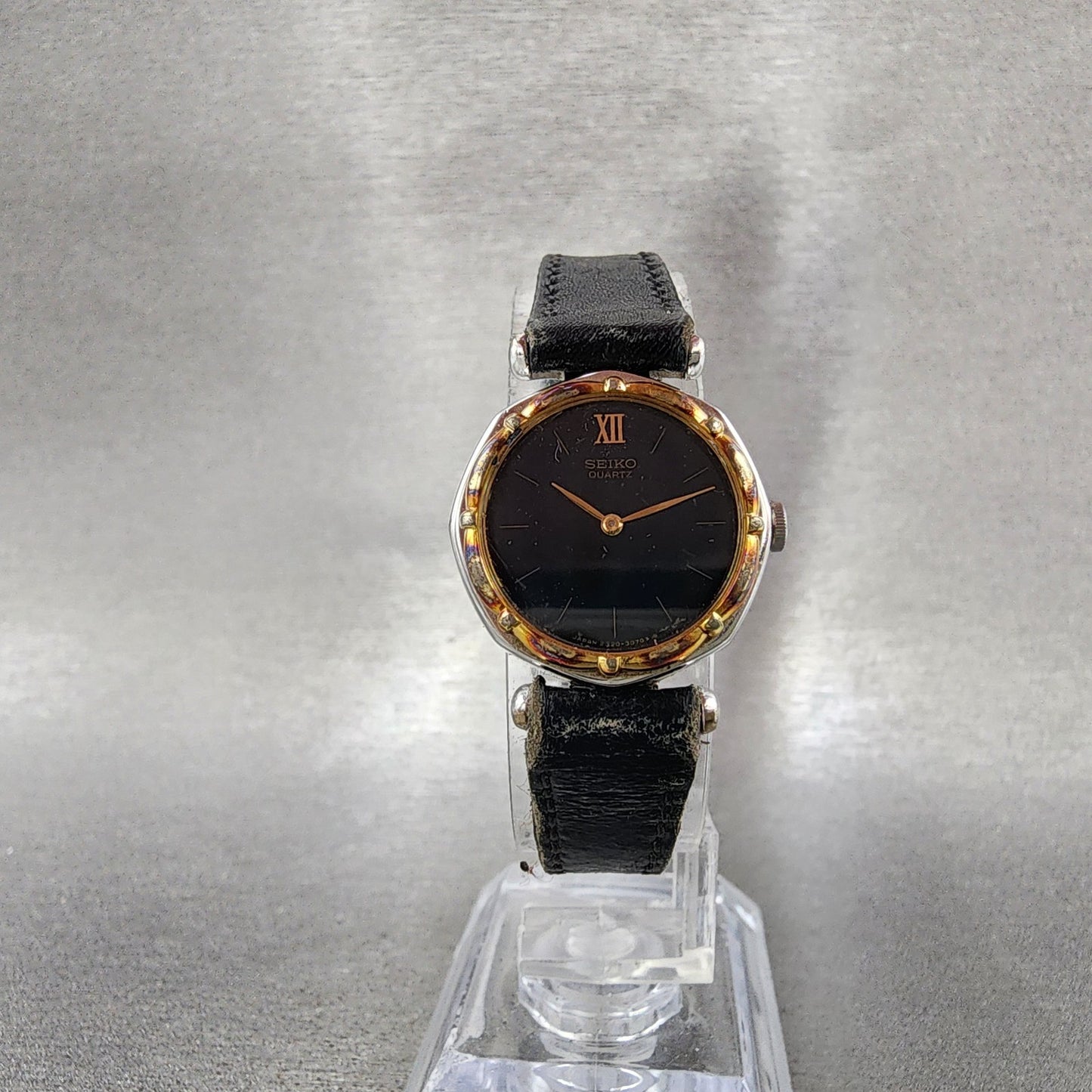 Seiko Watch Women 22mm Black Dial Two Tone Octagon 23200330 New Battery5