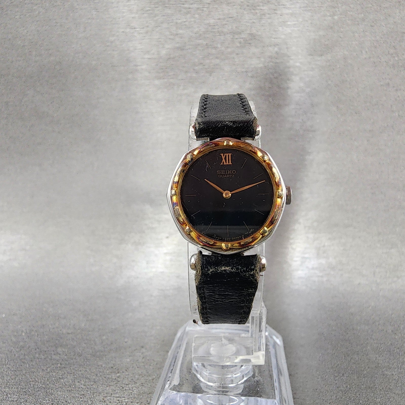 Seiko Watch Women 22mm Black Dial Two Tone Octagon 23200330 New Battery5