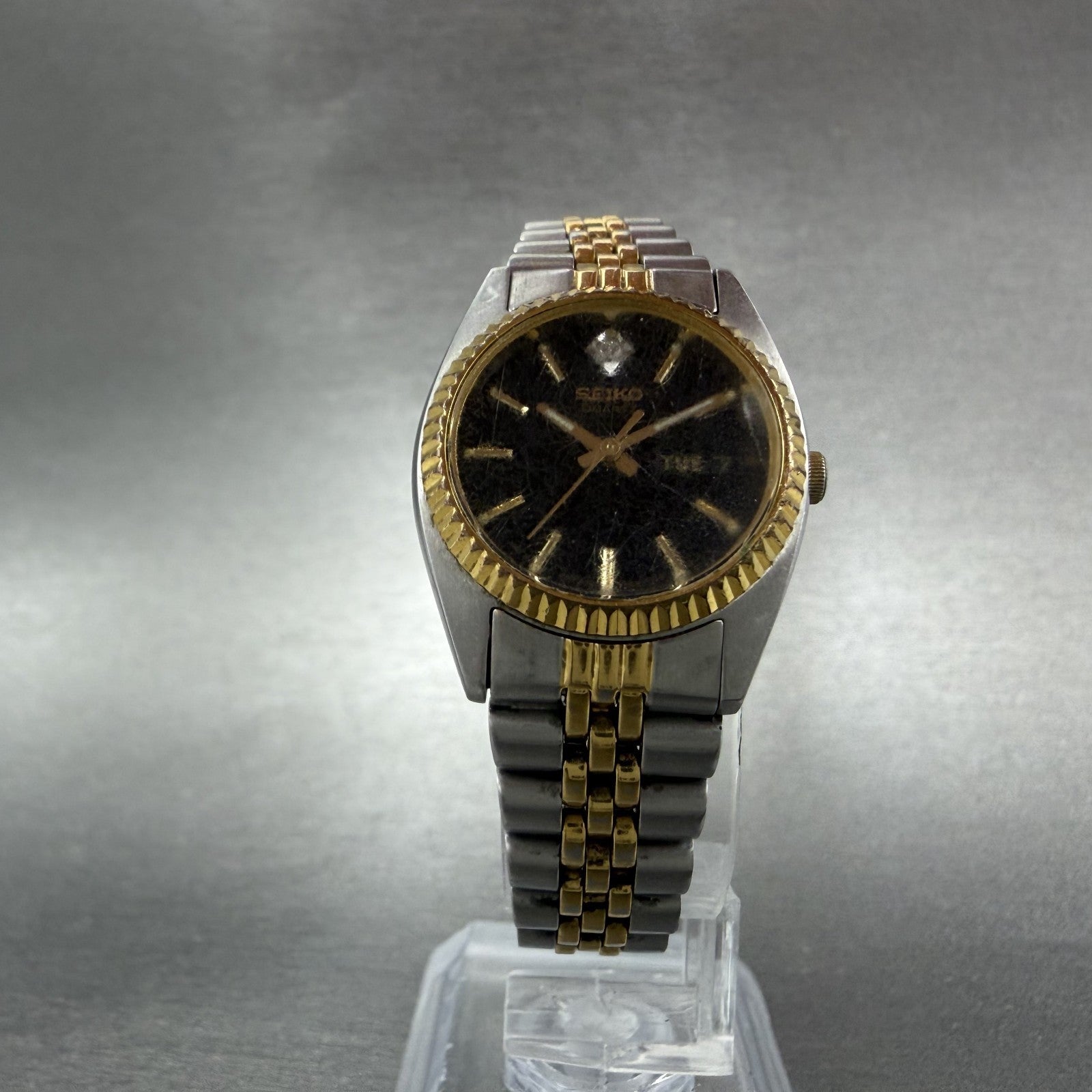 Seiko Watch Women 24mm Black Dial Two Tone Daydate Round 7N83-0041 New Batt5