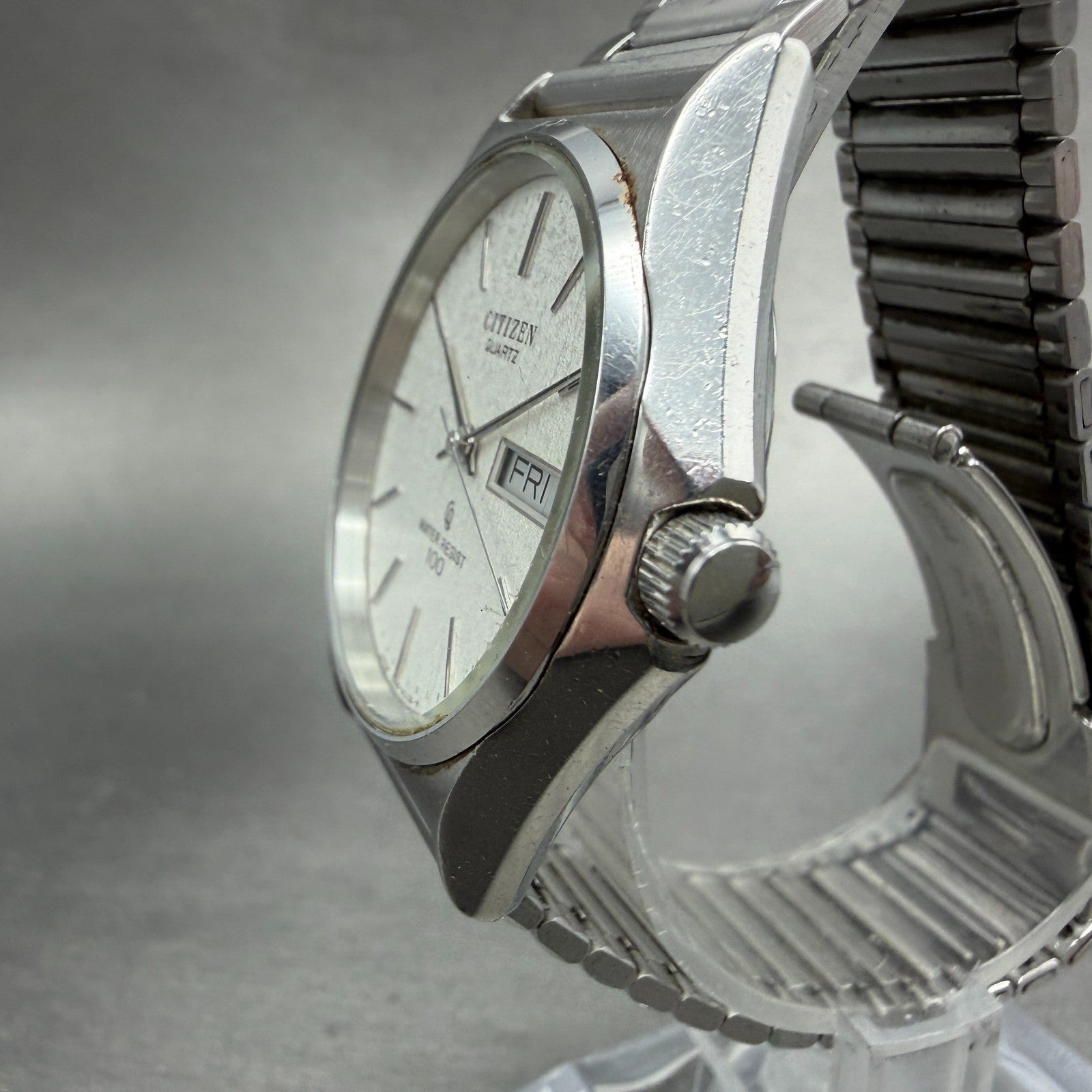 Citizen CQ Watch Men 34mm Silver Dial Silver Tone Daydate 4-211511 New Battery2