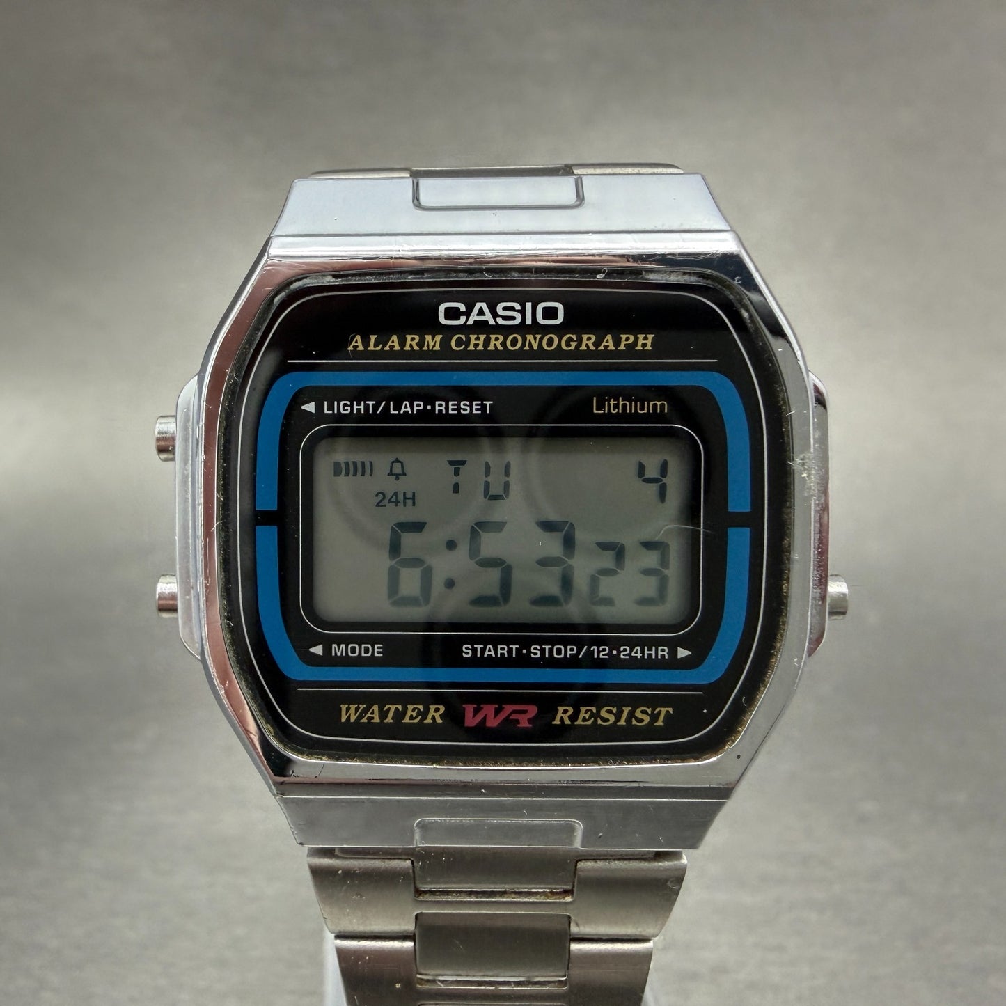 Casio A164W Illuminator Watch Men 36mm Digital Silver Tone Alarm Chrono New Batt0