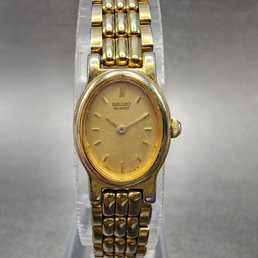 Seiko Watch Women 15mm Gold Dial Gold Tone Oval 1F205B90 New Battery Vintage0