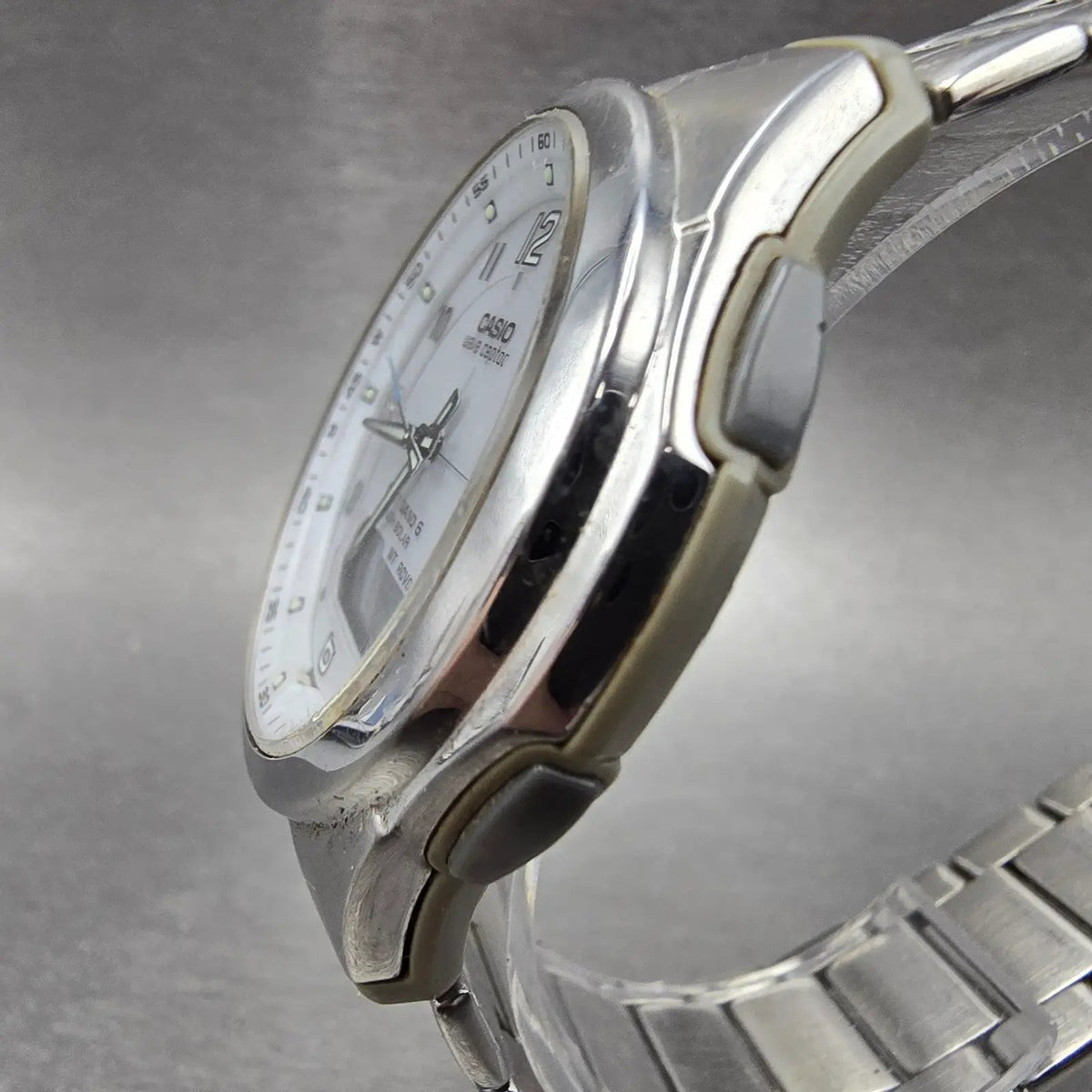 Casio Wave Ceptor Watch Men 42mm White Dial Steel Solar Analog Digital Works GTH2