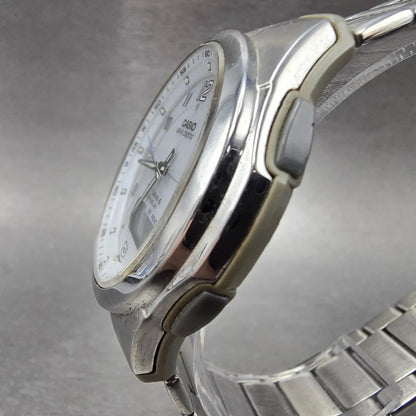 Casio Wave Ceptor Watch Men 42mm White Dial Steel Solar Analog Digital Works GTH2