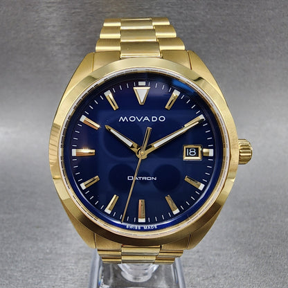 Movado Heritage Datron Watch Men 39mm Blue Dial Gold Tone Date Round 36501430