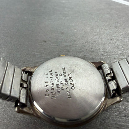 Seiko Watch Women 25mm Champagne Dial Silver Tone Round V701-1930 New Battery9
