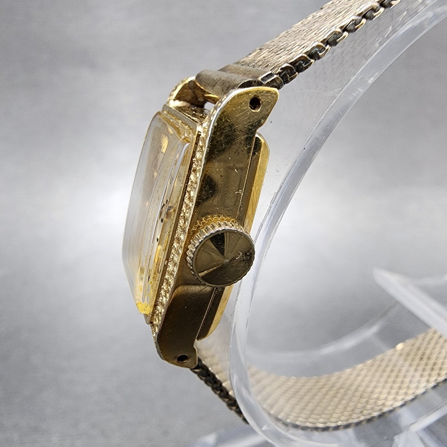 Seiko Tank Watch Women 15mm Champagne Dial Gold Tone Manual 113189 Runs2