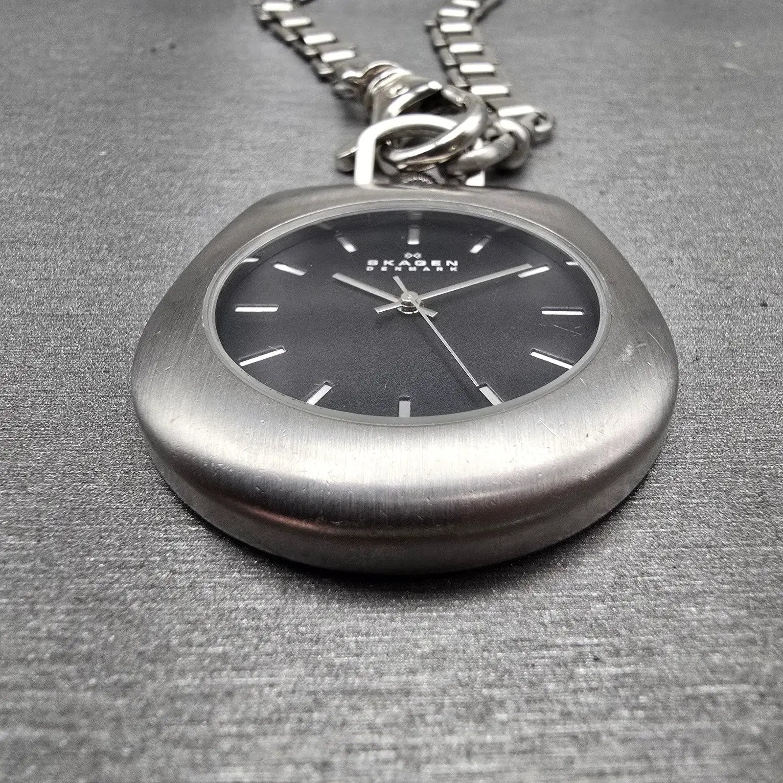 Skagen Denmark Pocket Watch Men 42mm Black Dial Silver Tone 163LSSB New Battery5