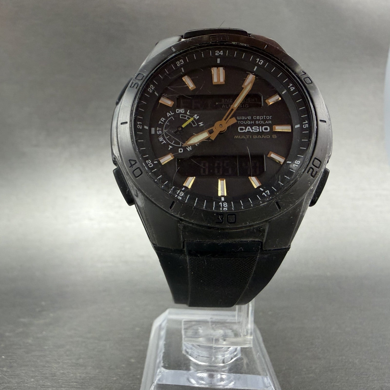 Casio Waveceptor WVA-M650 Watch Men 44mm Analog Digital Black Round Chrono Runs5