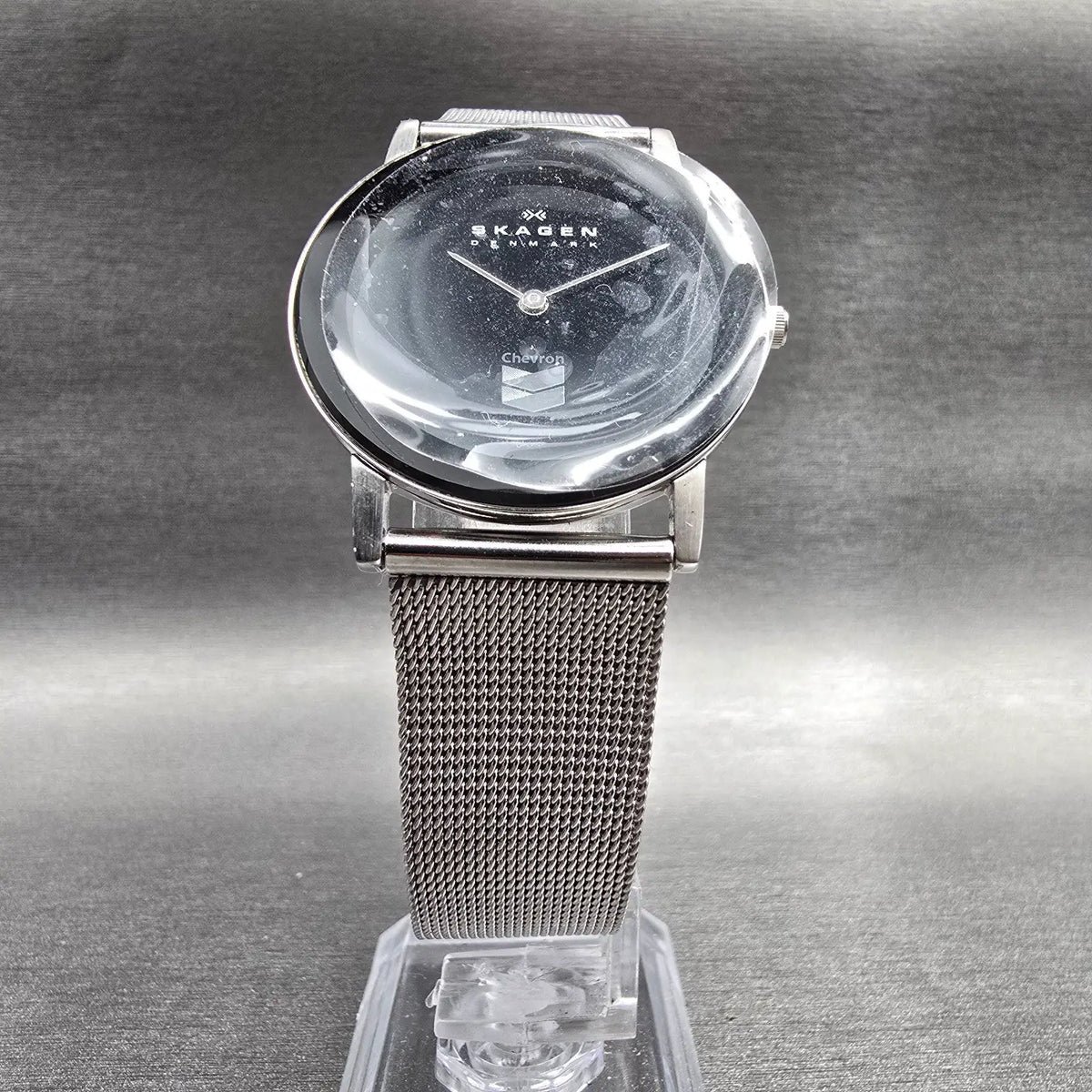 Skagen Chevron Watch Men 33mm Black Dial Silver Tone Round CHEV39LSSB New Batt5