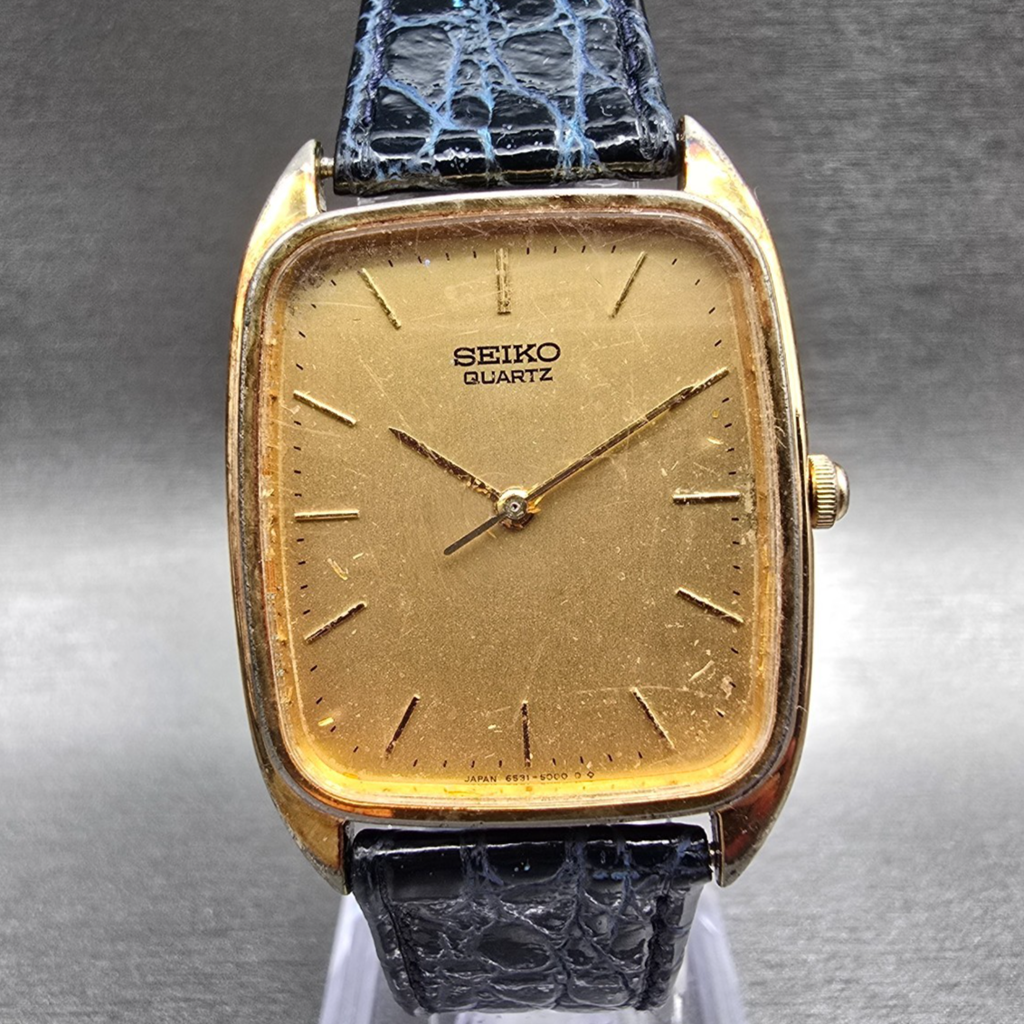 Seiko Watch Men 28mm Gold Dial Gold Tone Rectangle 6531-5000 New Battery Vintage0