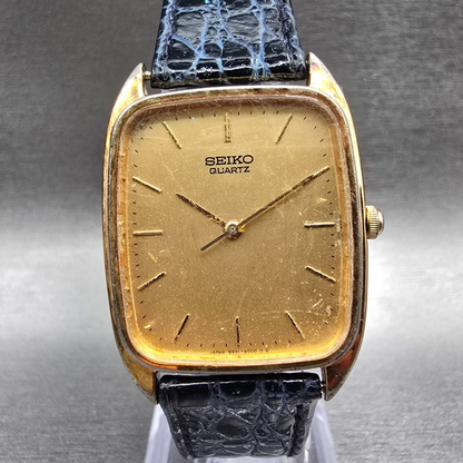 Seiko Watch Men 28mm Gold Dial Gold Tone Rectangle 6531-5000 New Battery Vintage0
