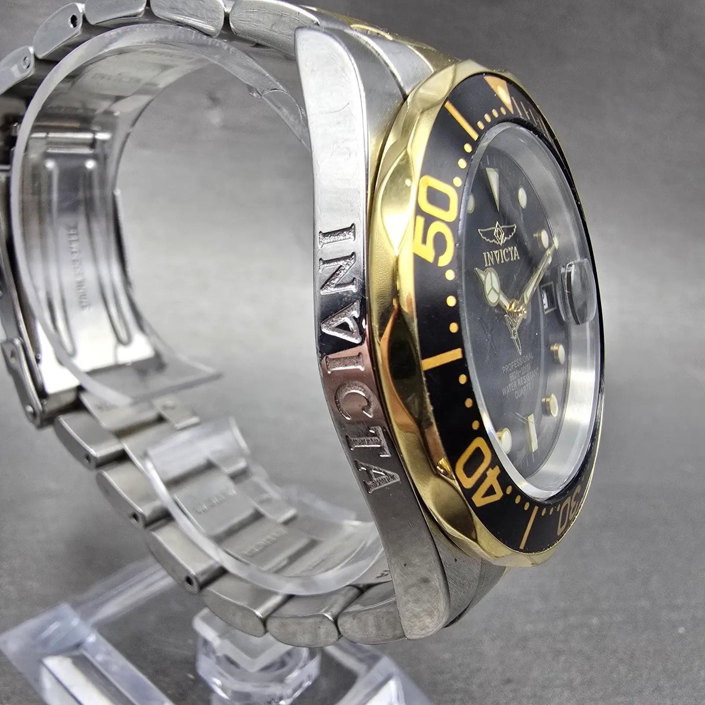 Invicta Pro Diver Watch Men 40mm Black Dial Two Tone Date Round 9309A NewBattery3