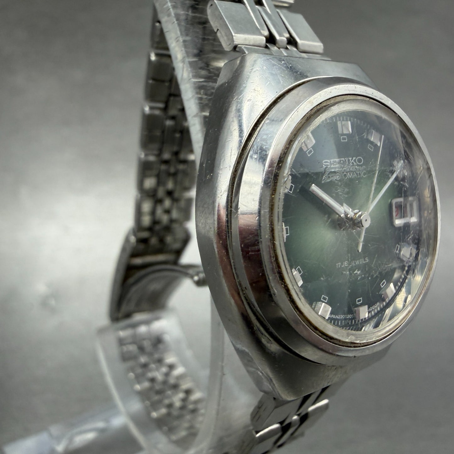 Seiko Automatic Watch Women 25mm Green Dial Silver Tone Date 2205-0520 PARTS4