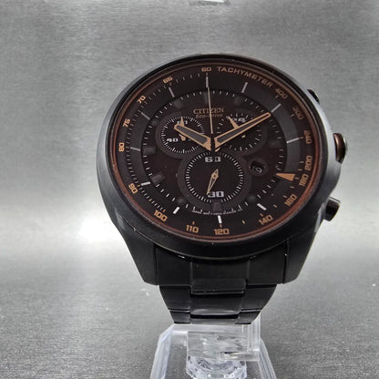 Citizen Eco-Drive Chronograph Watch Men 46mm Black Dial Black Date AT2187-51E5