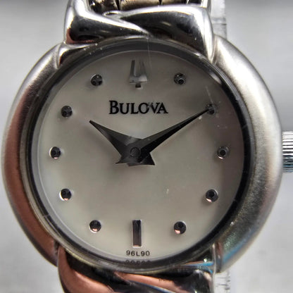 Bulova Watch Women 19mm MOP Dial Silver Tone Round 96L90 New Battery Bracelet1