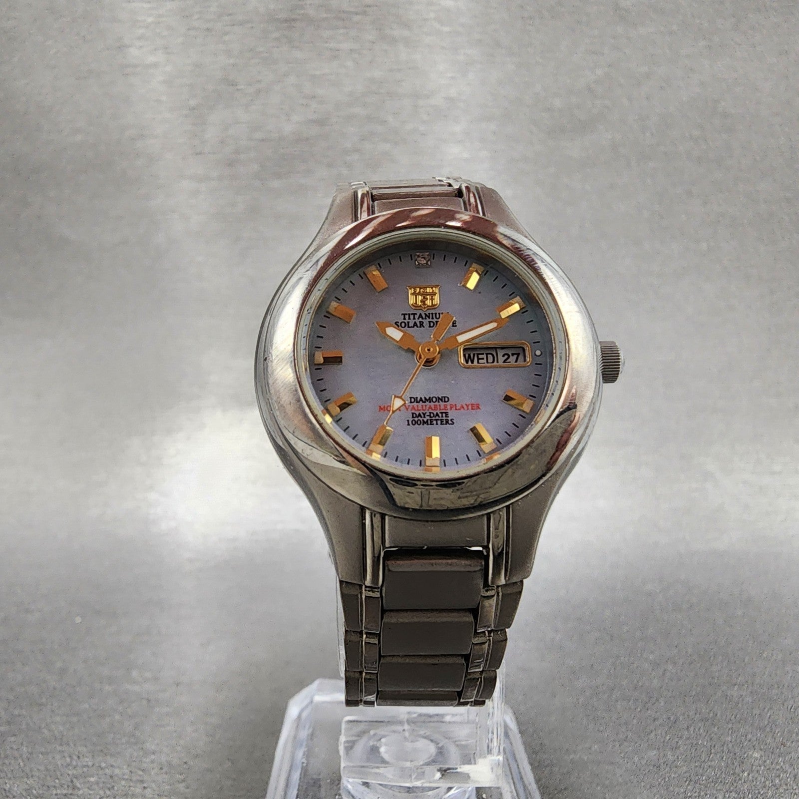 Elgin Solar Watch Women 29mm MOP Dial Titanium Gray Daydate Round FK1252C Runs5