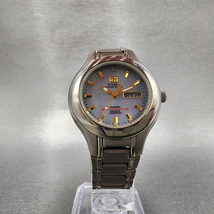 Elgin Solar Watch Women 29mm MOP Dial Titanium Gray Daydate Round FK1252C Runs5