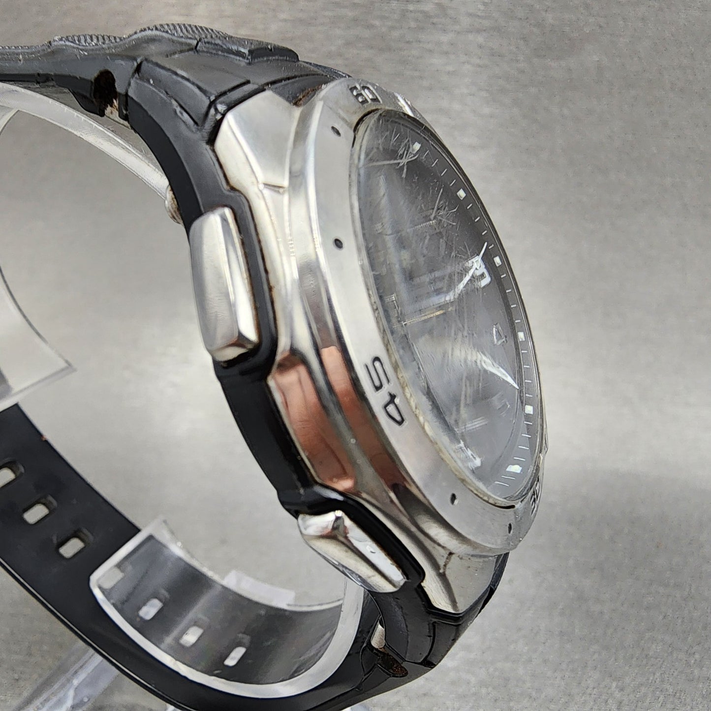 Casio Wave Ceptor Watch Men 42mm Black Dial Silver Tone Analog Digital Solar B122